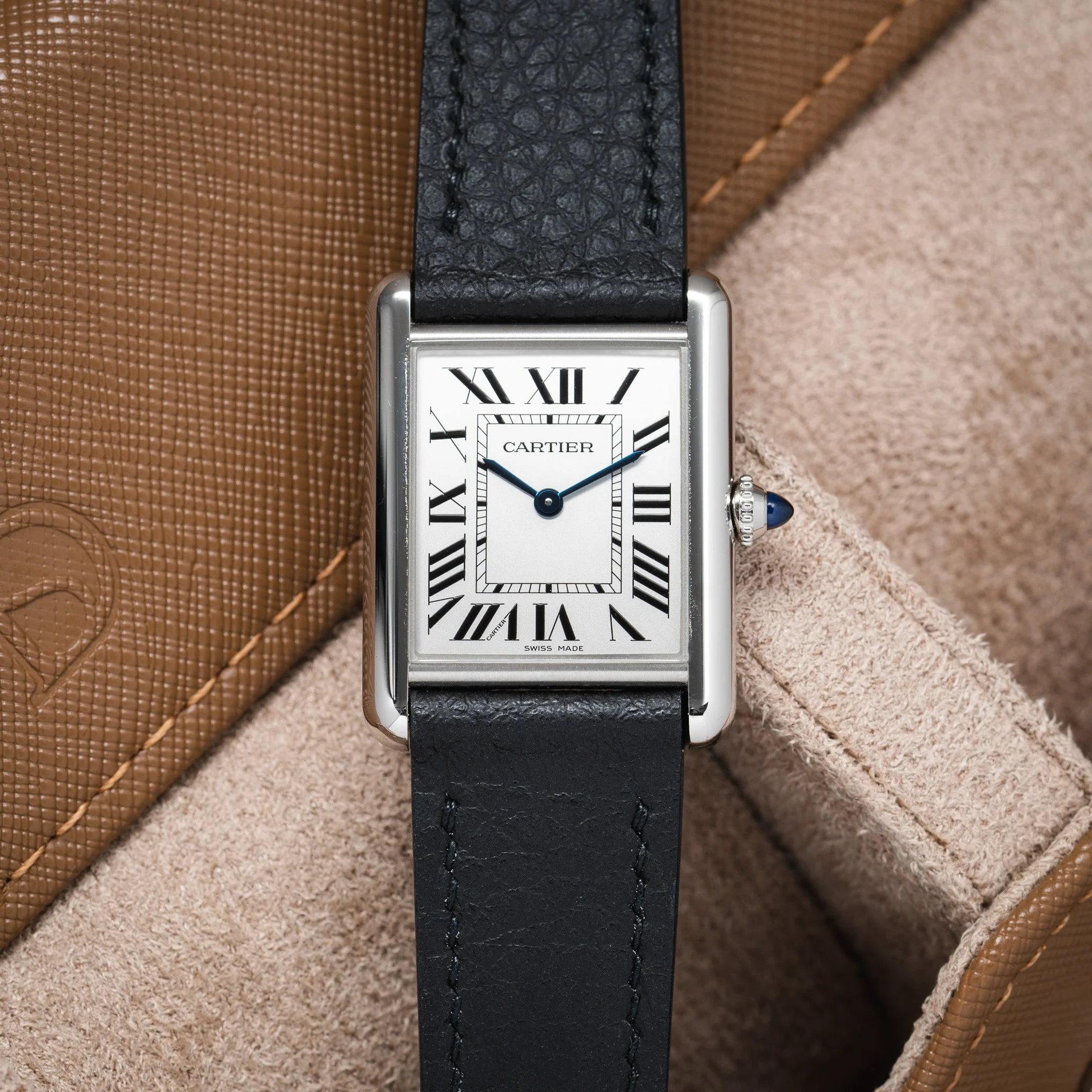 Black Rubberised Leather (Togo) Strap for Cartier Tank - Image 3