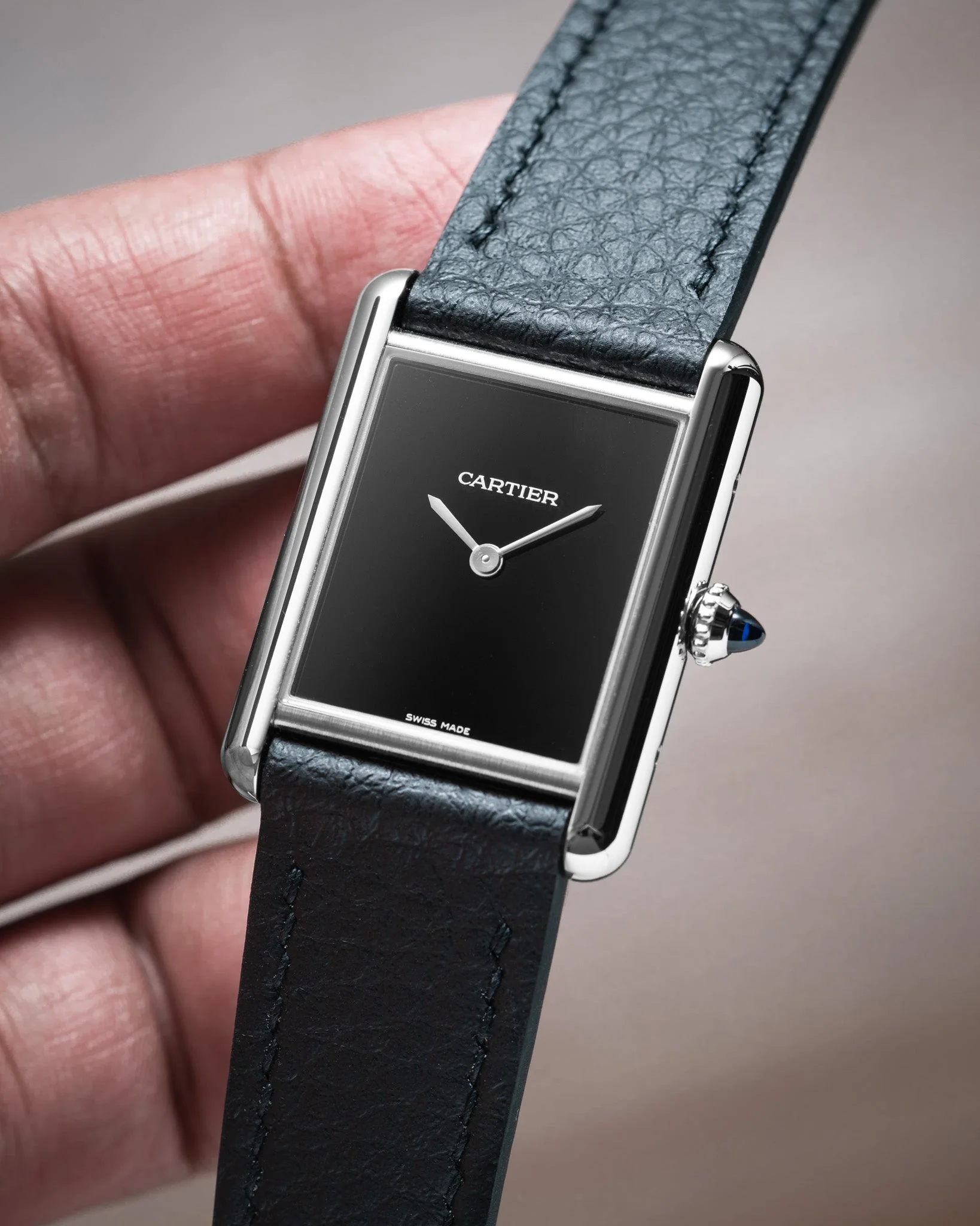 Black Rubberised Leather (Togo) Strap for Cartier Tank - Image 5