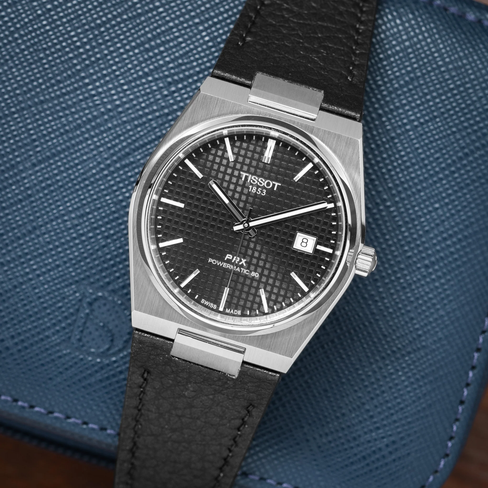 Black Rubberised Leather (Togo) Strap for Tissot PRX - Image 2