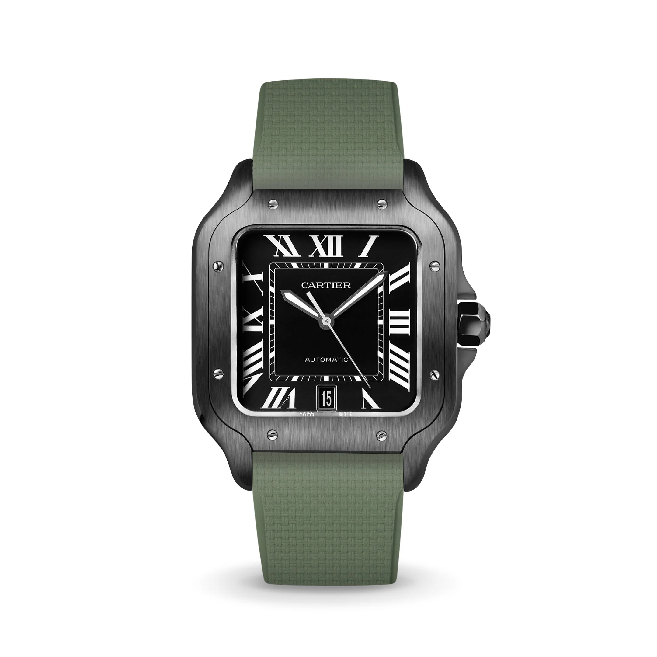 Olive Green Sailcloth CTS Rubber Strap for Cartier Santos de Cartier