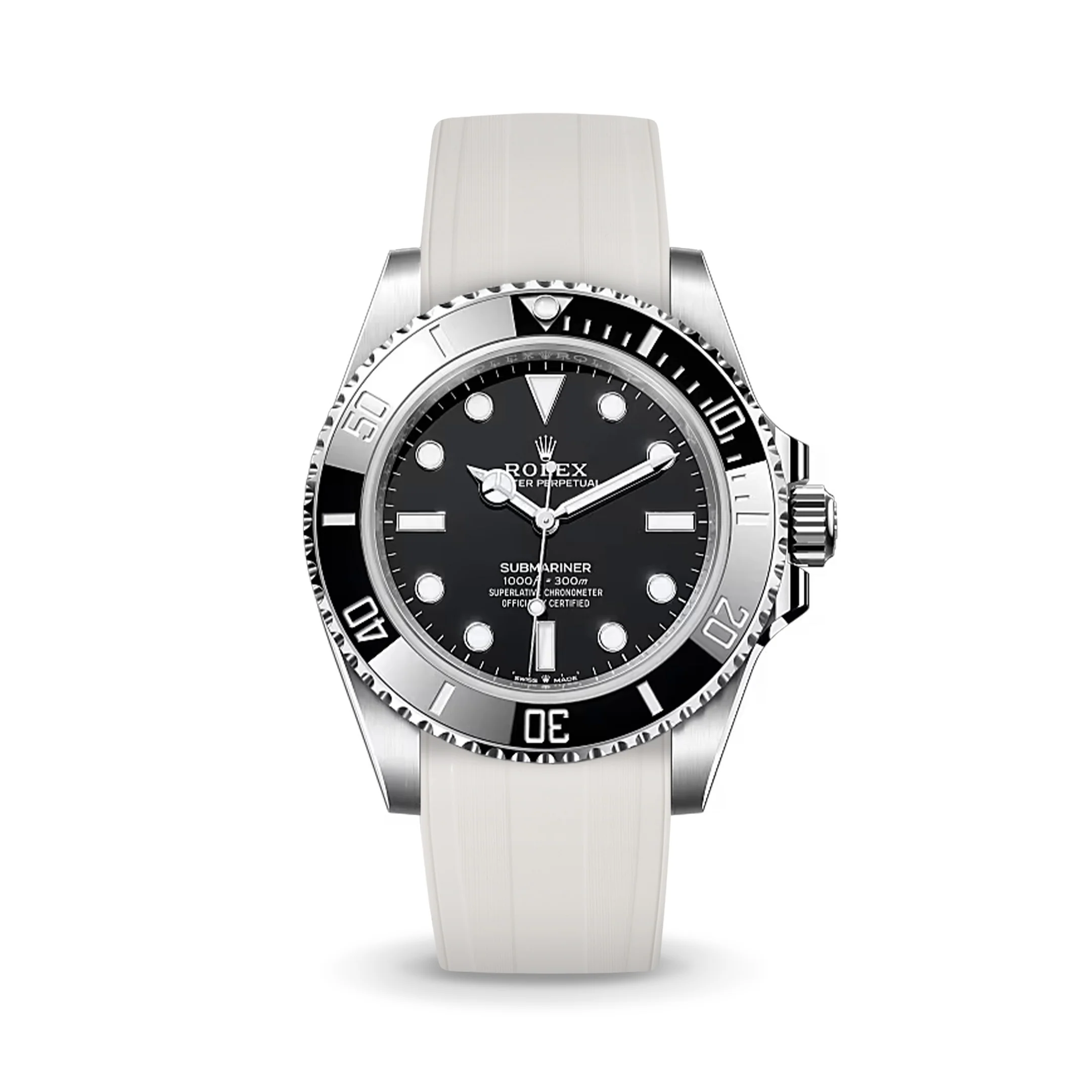 White CTS Rubber Strap for Rolex Submariner 41mm